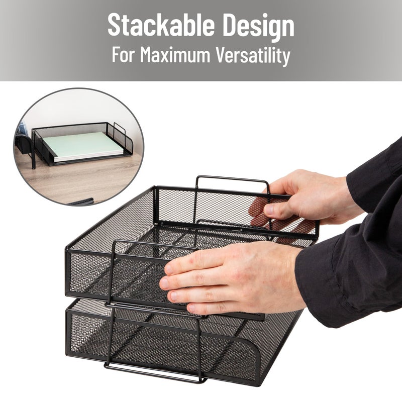 Mind Reader Stackable Paper Tray, Desktop Organizer, File Storage, Office, Metal Mesh, 13.25" L x 9.75" W x 6.25" H, 2 Pcs., Black - Image 4